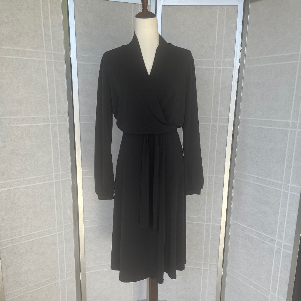 Michael Kors Black Faux Wrap Midi Dress sz L